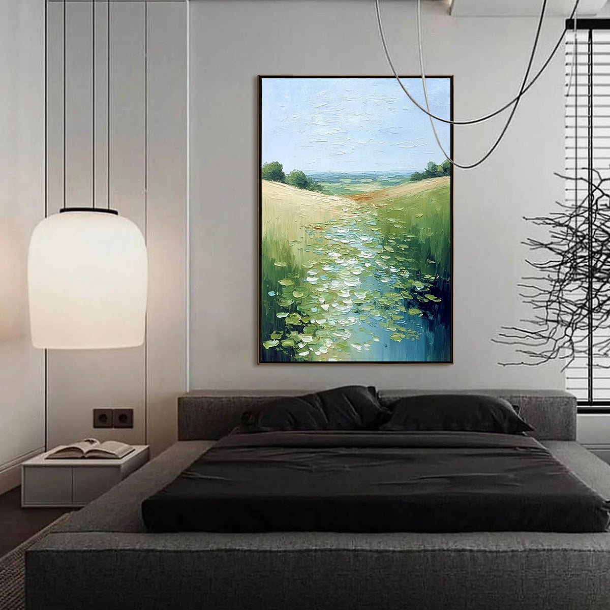 VERDANT PATH: Textured Impasto Landscape Painting of a Lilypad Stream - Image 4