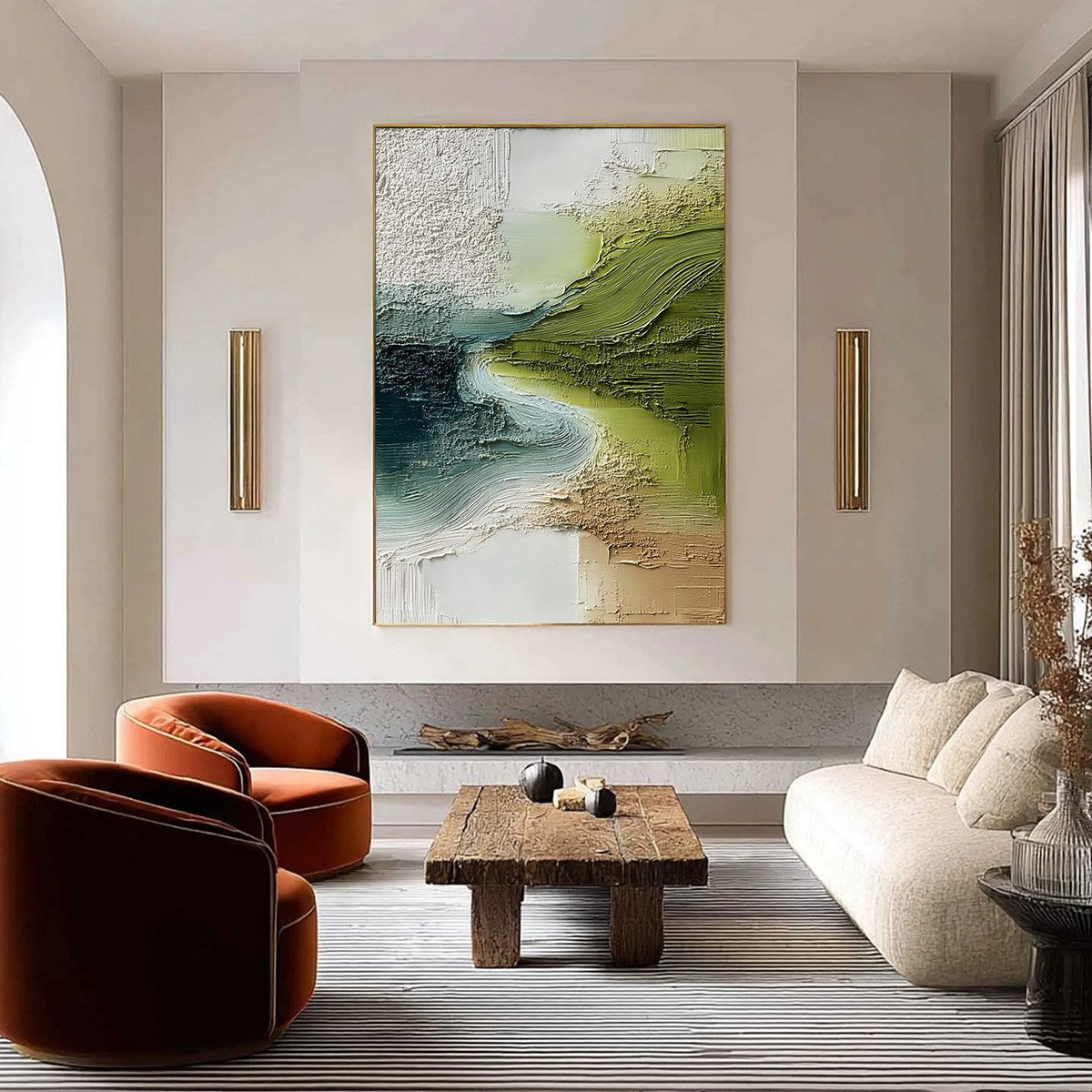 VERDANT PATH: Textured Wabi Sabi Abstract Landscape Painting - Image 2