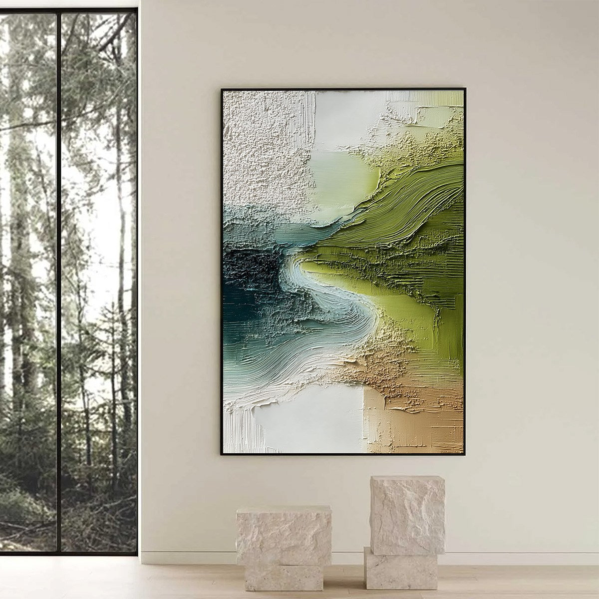 VERDANT PATH: Textured Wabi Sabi Abstract Landscape Painting - Image 6