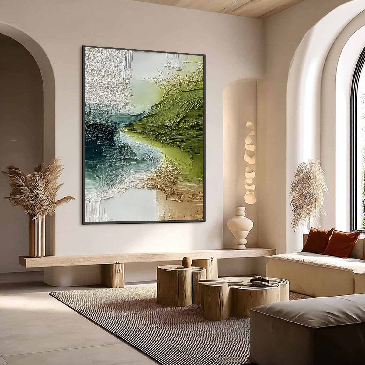 VERDANT PATH: Textured Wabi Sabi Abstract Landscape Painting - Image 7