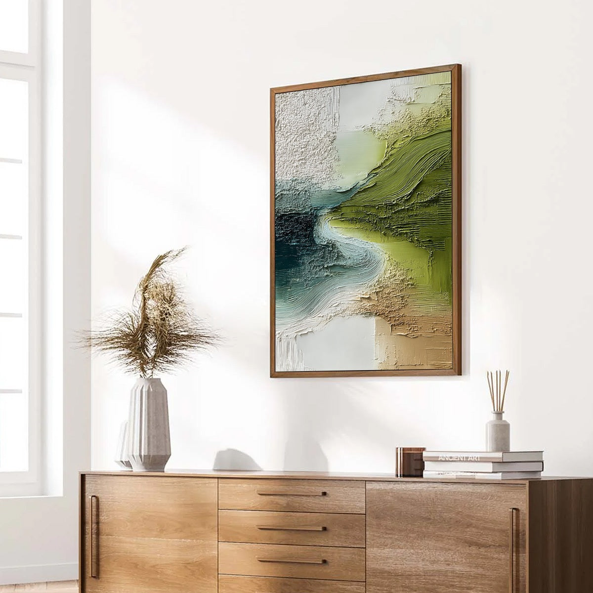 VERDANT PATH: Textured Wabi Sabi Abstract Landscape Painting - Image 8