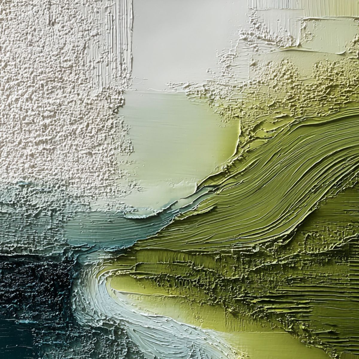 VERDANT PATH: Textured Wabi Sabi Abstract Landscape Painting - Image 3