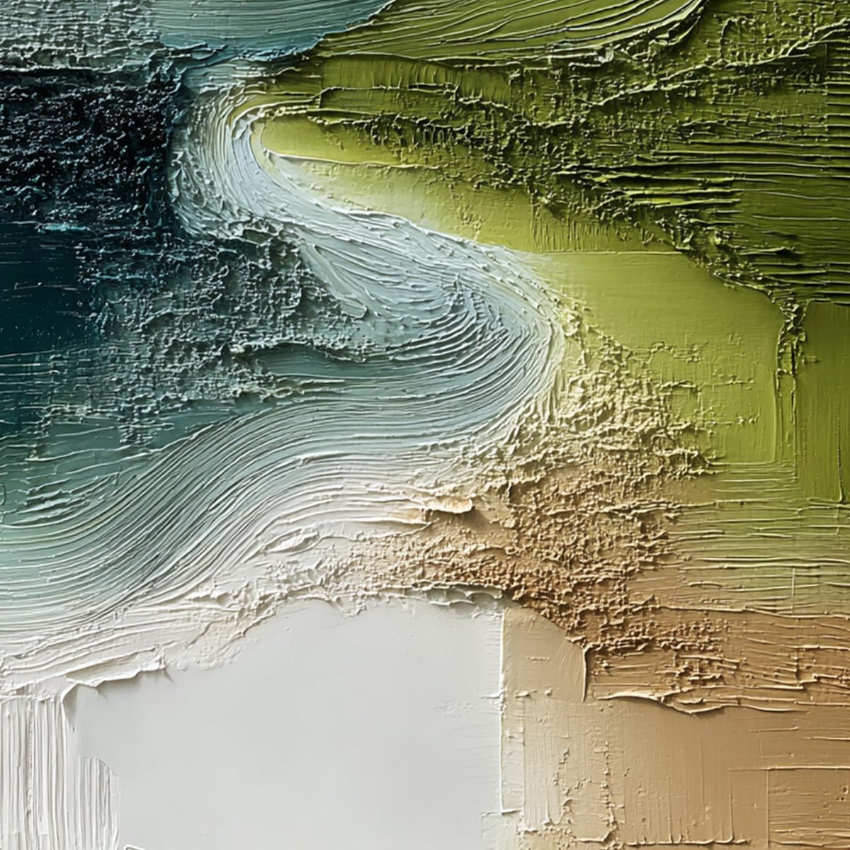 VERDANT PATH: Textured Wabi Sabi Abstract Landscape Painting - Image 5