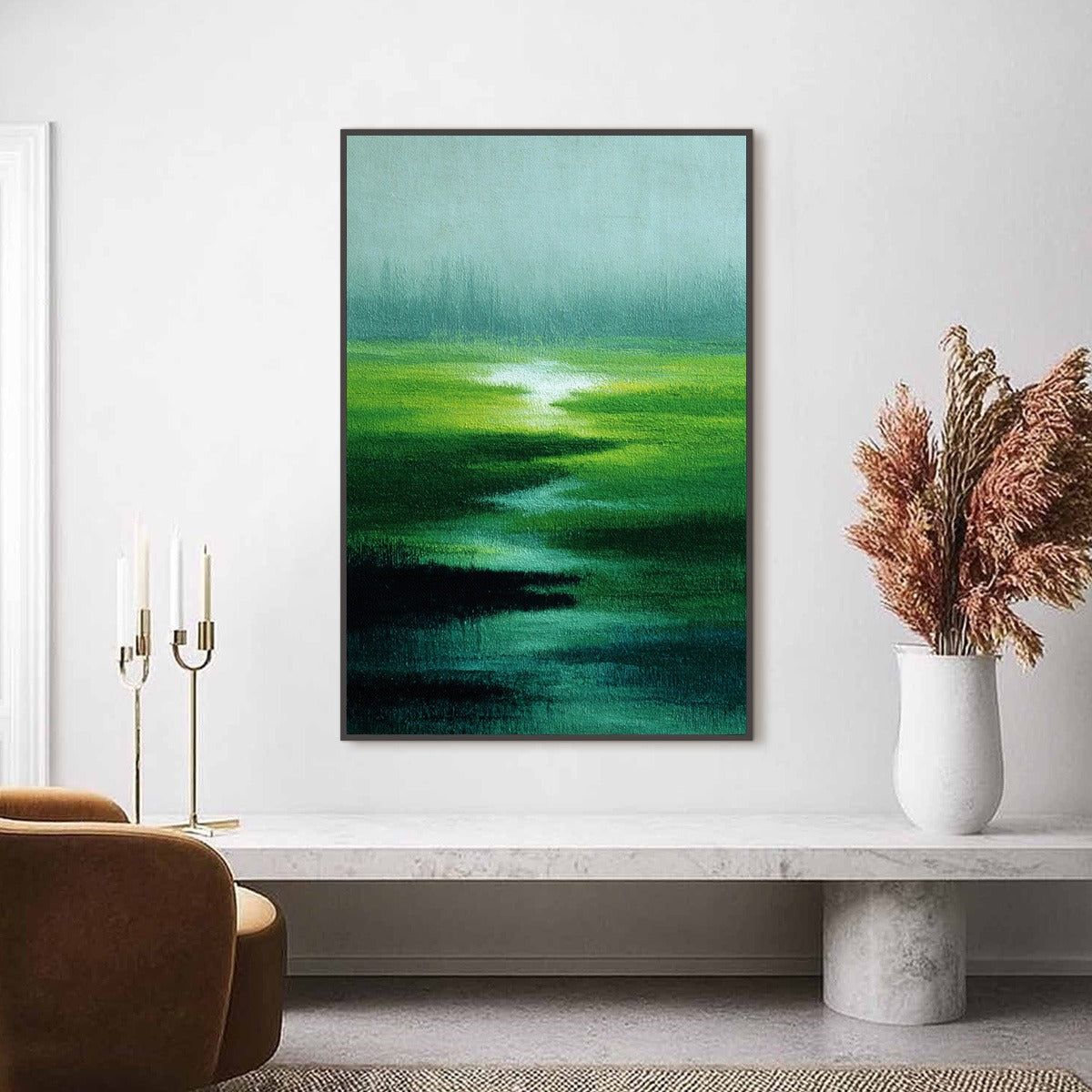 VERDANT REVERIE: Abstract Green Landscape Oil Painting - Image 2