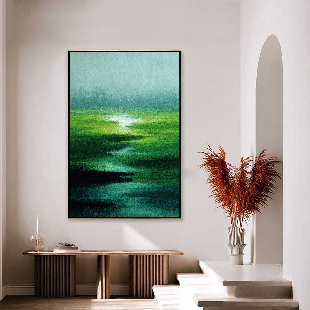 VERDANT REVERIE: Abstract Green Landscape Oil Painting - Image 4