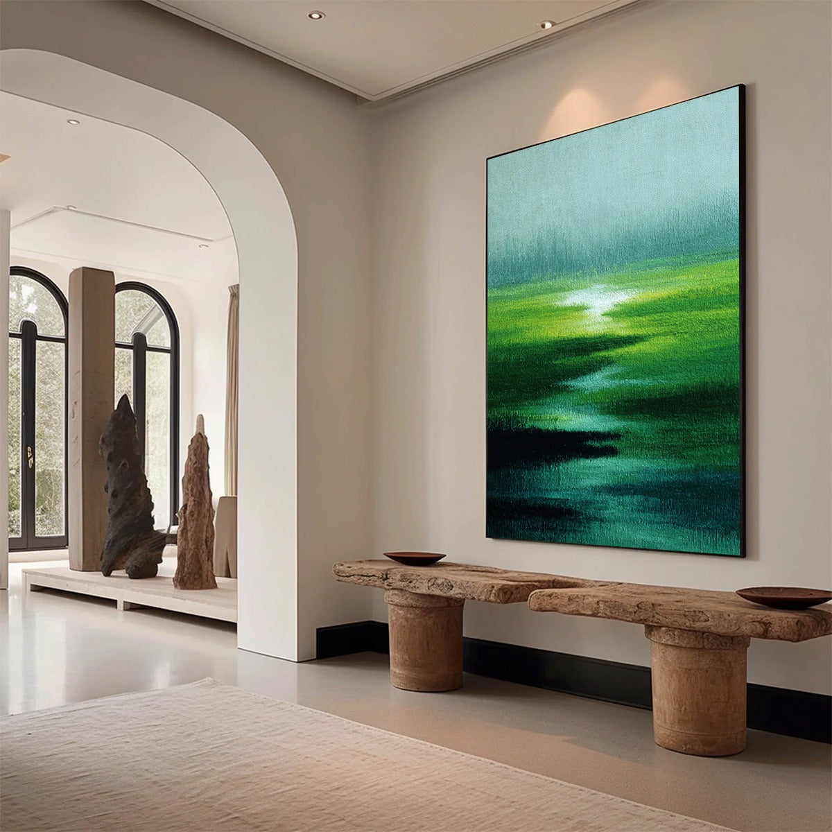 VERDANT REVERIE: Abstract Green Landscape Oil Painting - Image 7