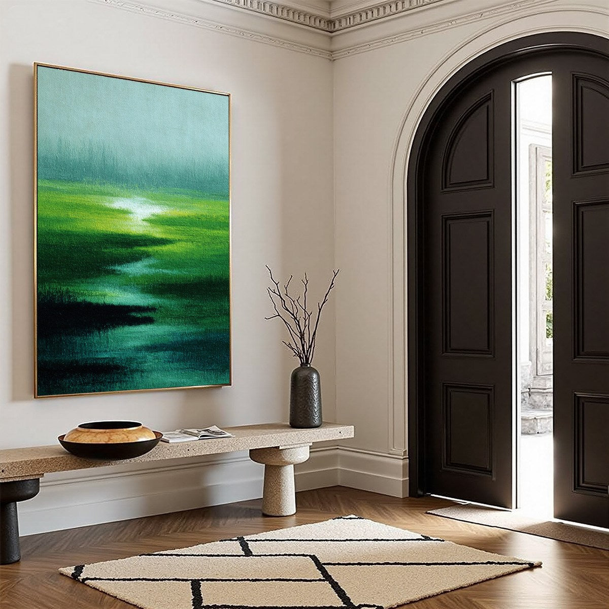 VERDANT REVERIE: Abstract Green Landscape Oil Painting - Image 8