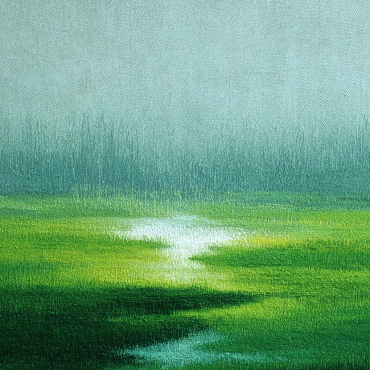 VERDANT REVERIE: Abstract Green Landscape Oil Painting - Image 3