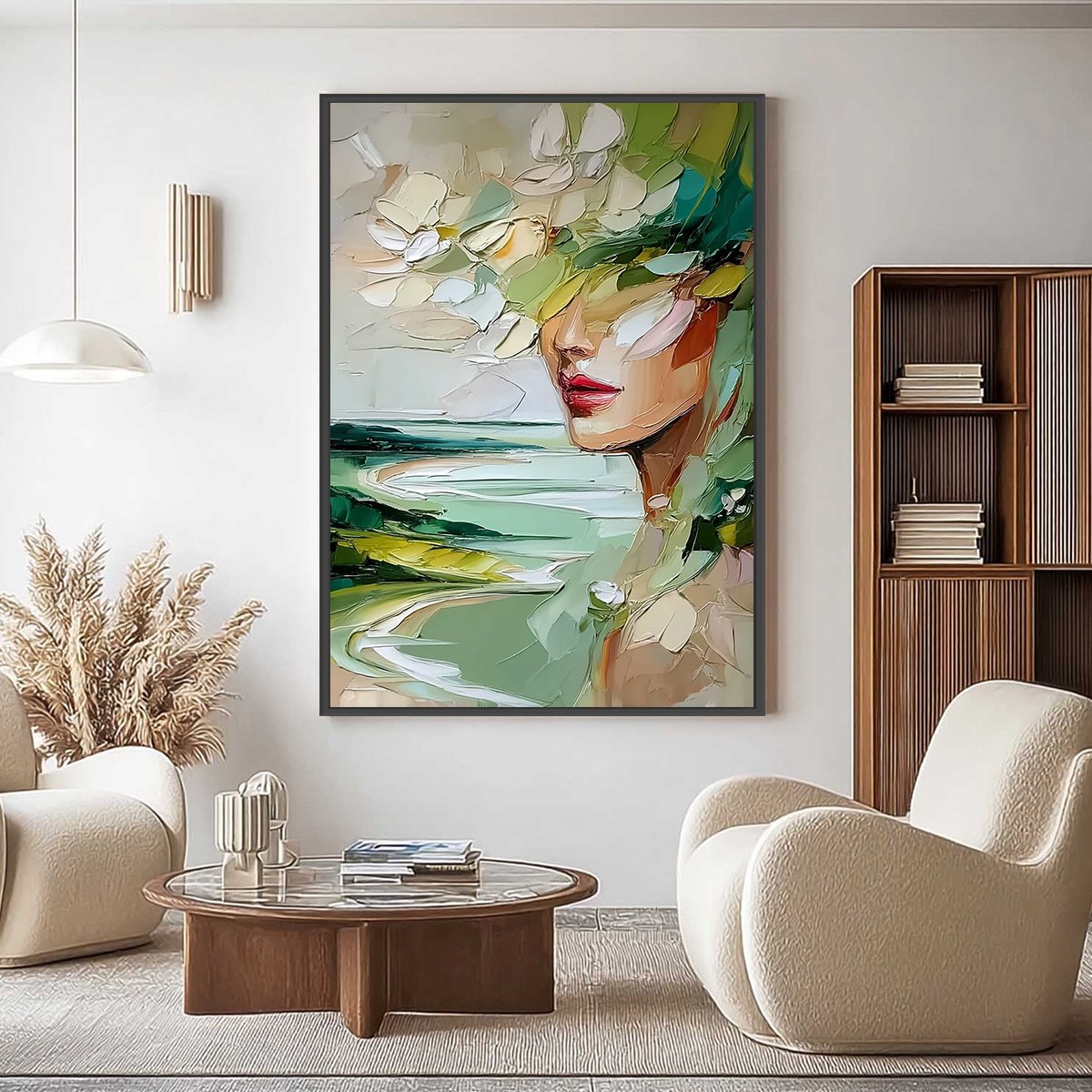 VERDANT REVERIE: Textured Palette Knife Abstract Portrait Painting - Image 2
