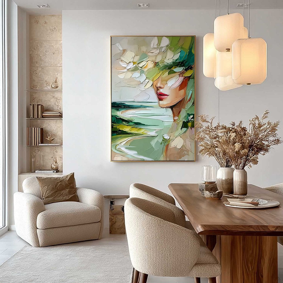 VERDANT REVERIE: Textured Palette Knife Abstract Portrait Painting - Image 4