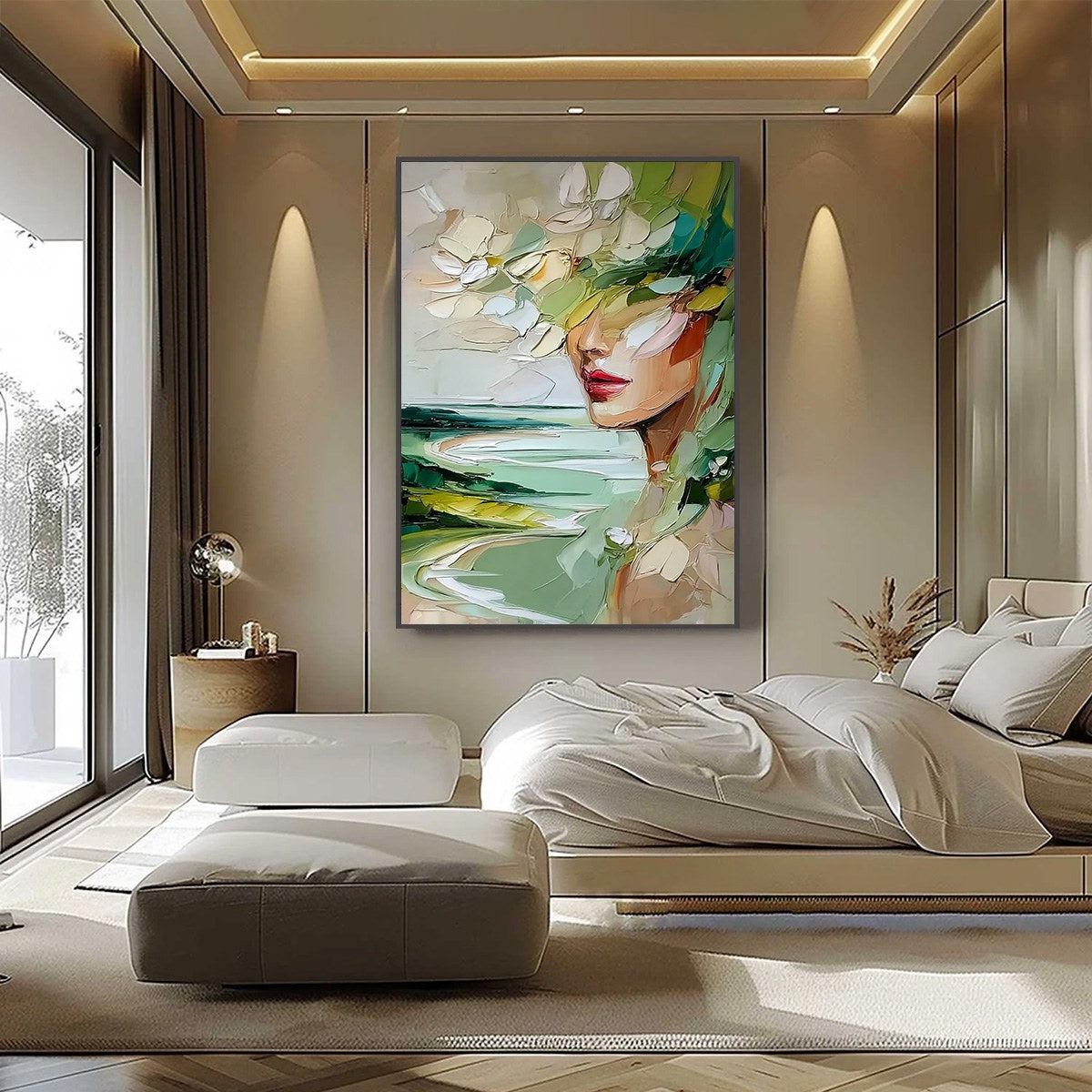 VERDANT REVERIE: Textured Palette Knife Abstract Portrait Painting - Image 6