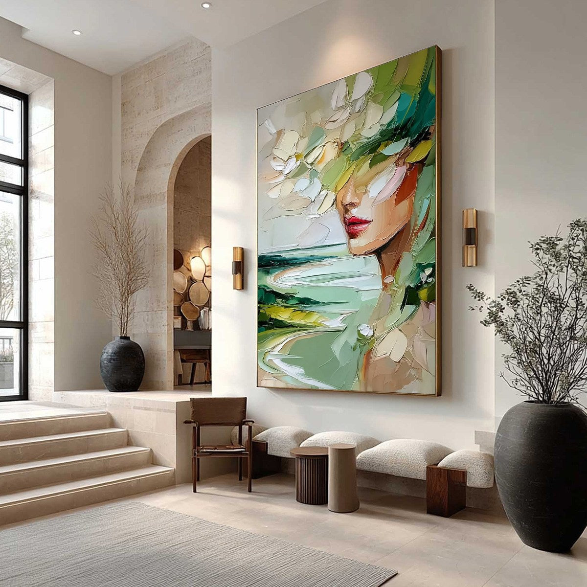 VERDANT REVERIE: Textured Palette Knife Abstract Portrait Painting - Image 7