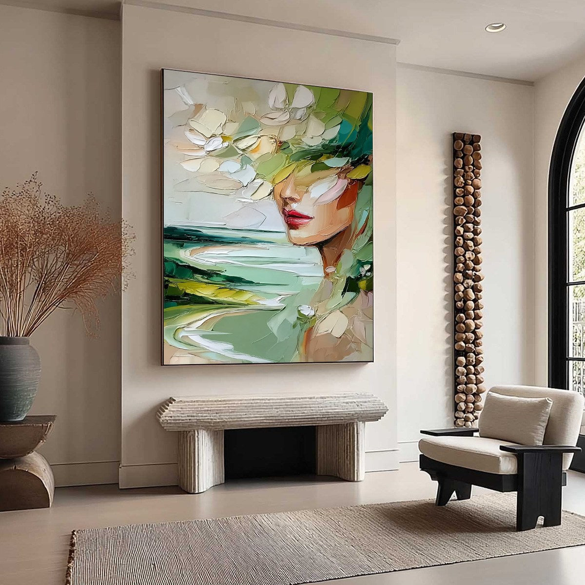 VERDANT REVERIE: Textured Palette Knife Abstract Portrait Painting - Image 8