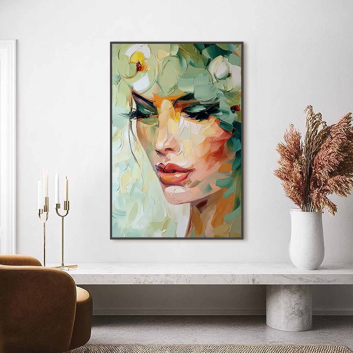 VERDANT REVERIE: Textured Palette Knife Portrait Oil Painting - Image 2