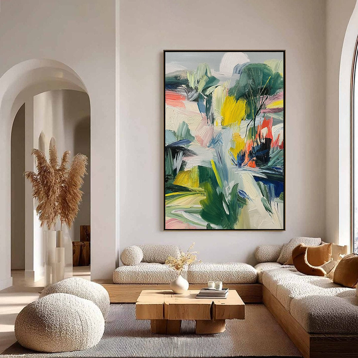 VERDANT RHYTHM: Vibrant Abstract Landscape Oil Painting with Textured Brushstrokes - Image 4