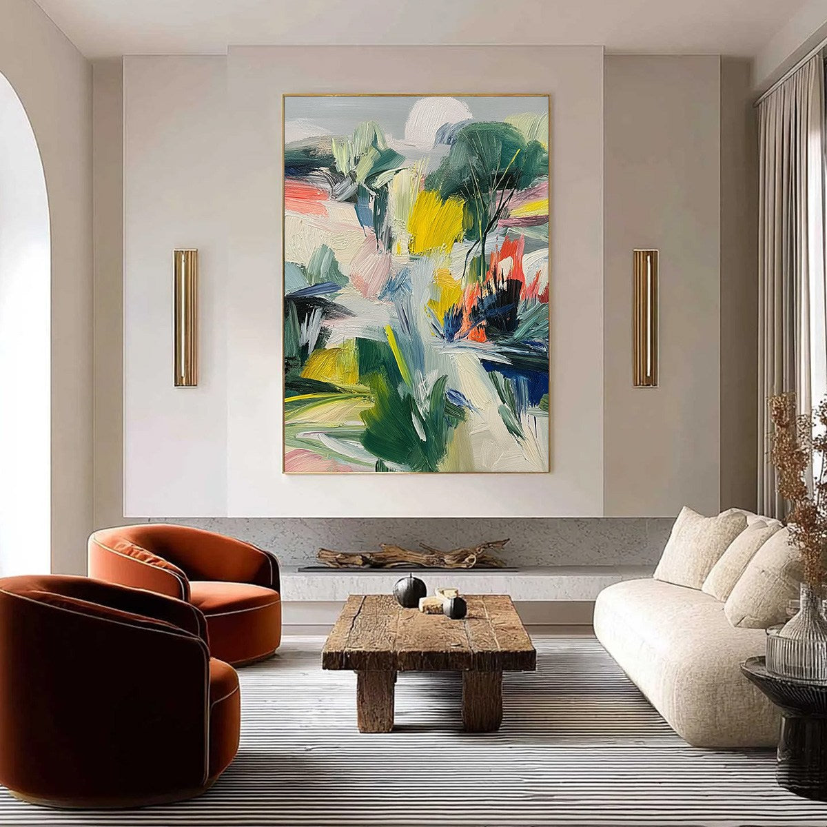 VERDANT RHYTHM: Vibrant Abstract Landscape Oil Painting with Textured Brushstrokes - Image 2