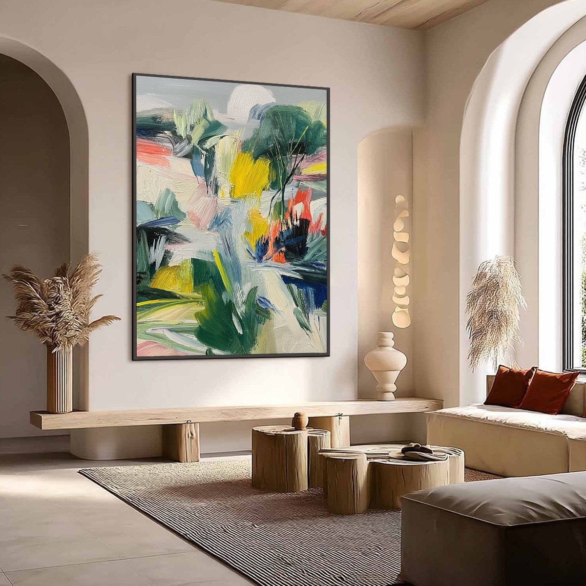 VERDANT RHYTHM: Vibrant Abstract Landscape Oil Painting with Textured Brushstrokes - Image 7