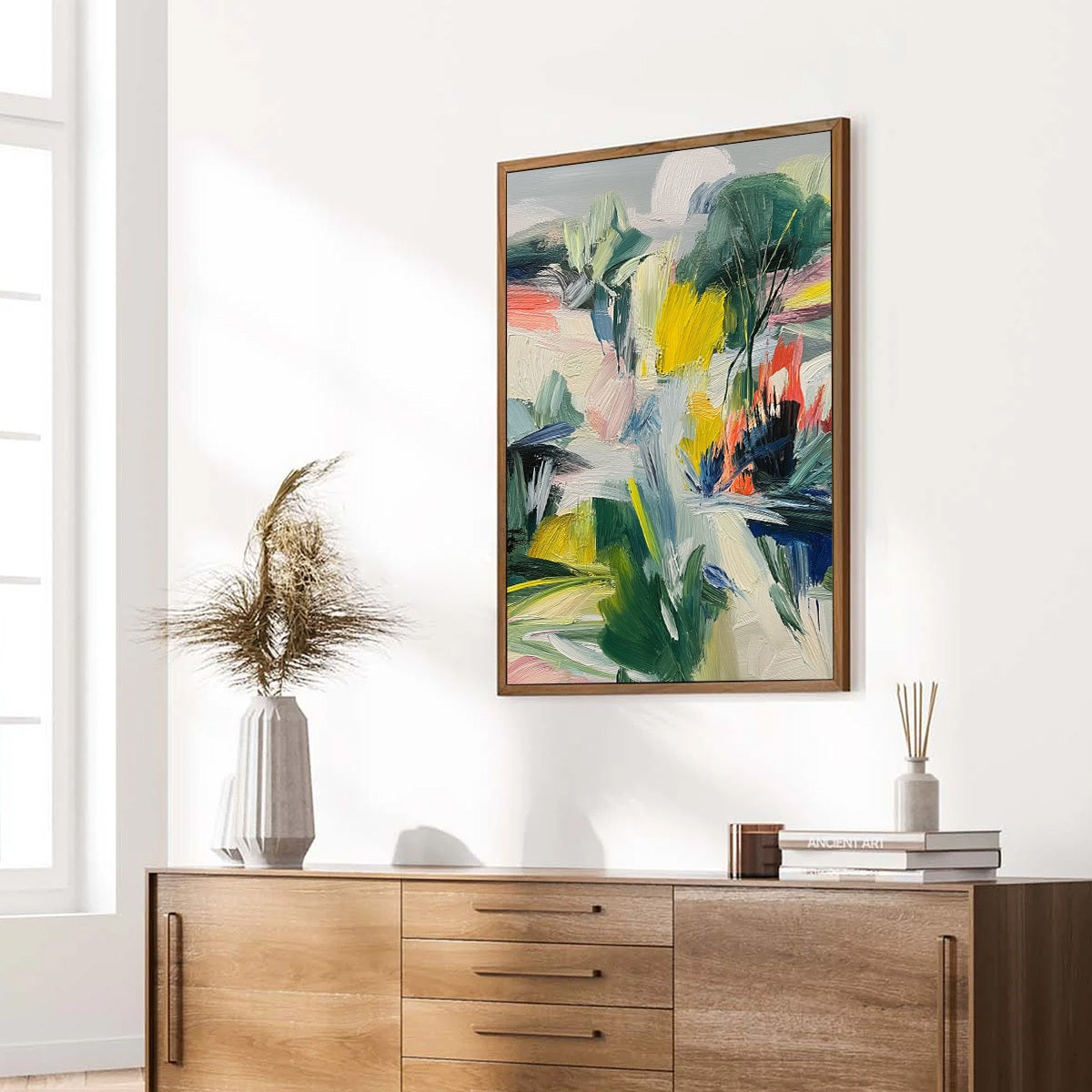 VERDANT RHYTHM: Vibrant Abstract Landscape Oil Painting with Textured Brushstrokes - Image 8