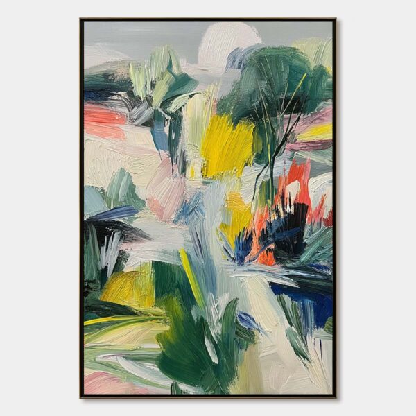 VERDANT RHYTHM: Vibrant Abstract Landscape Oil Painting with Textured Brushstrokes
