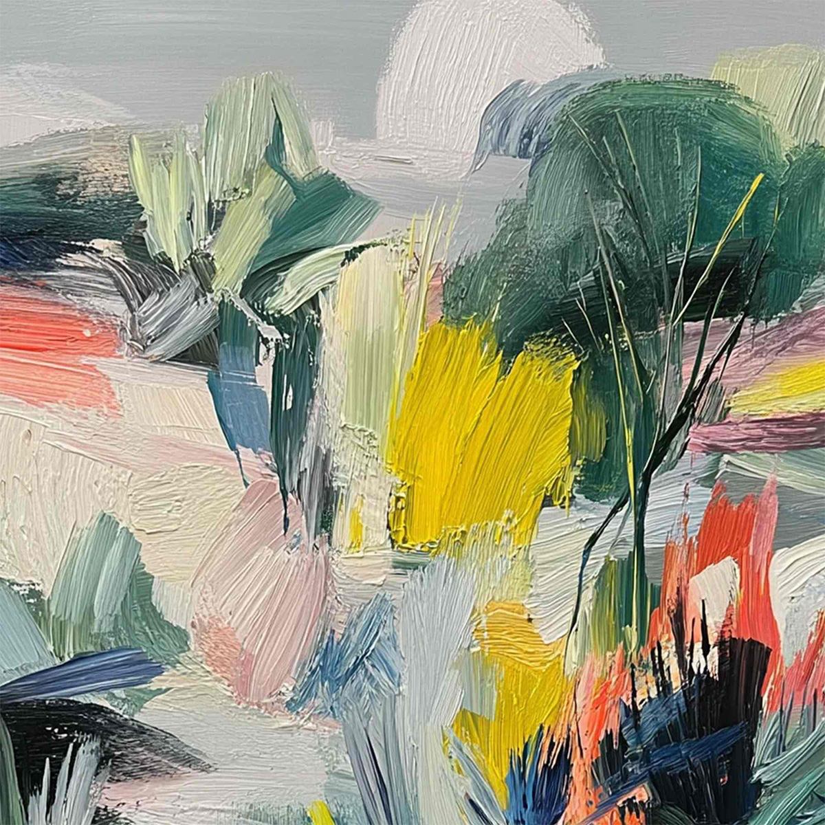 VERDANT RHYTHM: Vibrant Abstract Landscape Oil Painting with Textured Brushstrokes - Image 3