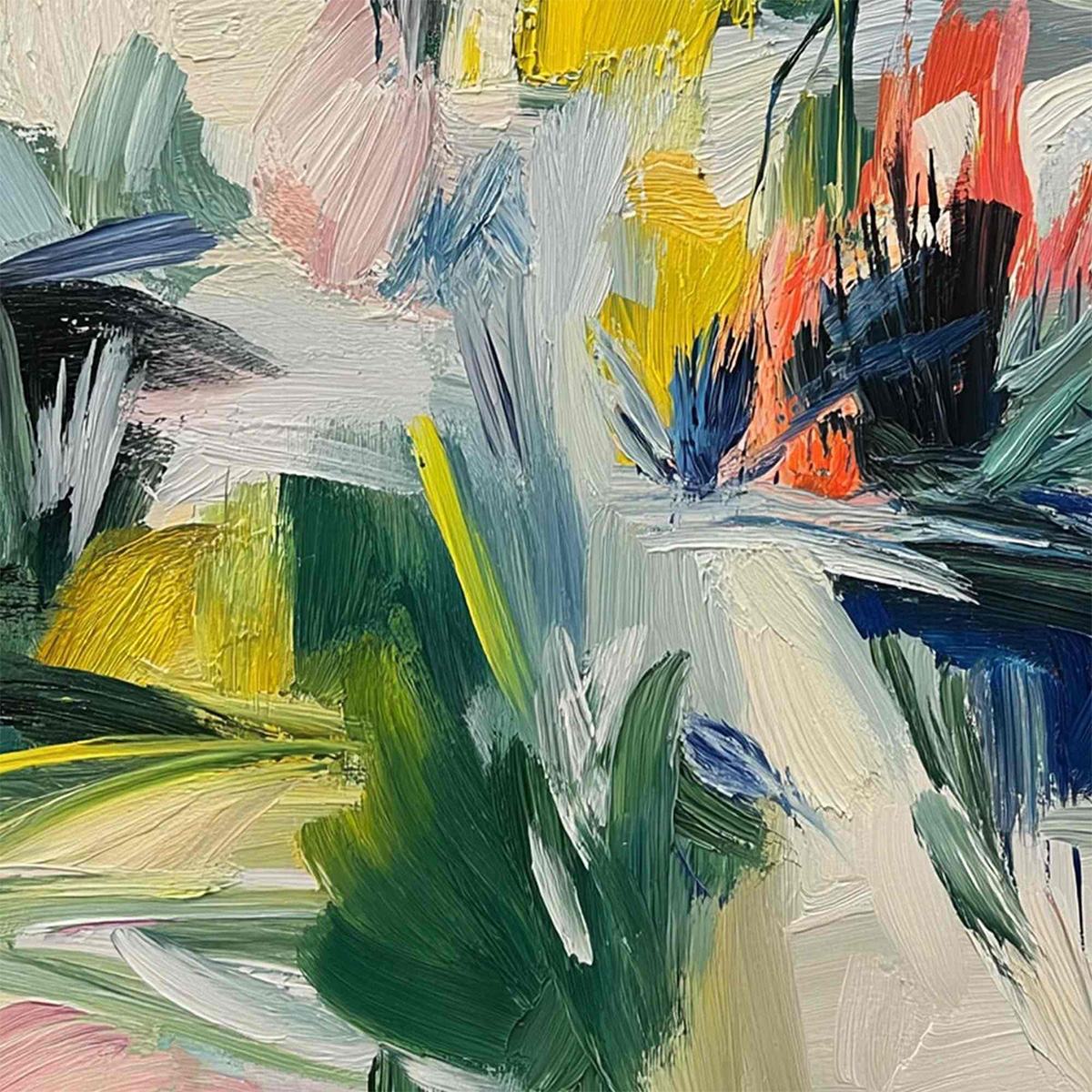 VERDANT RHYTHM: Vibrant Abstract Landscape Oil Painting with Textured Brushstrokes - Image 5