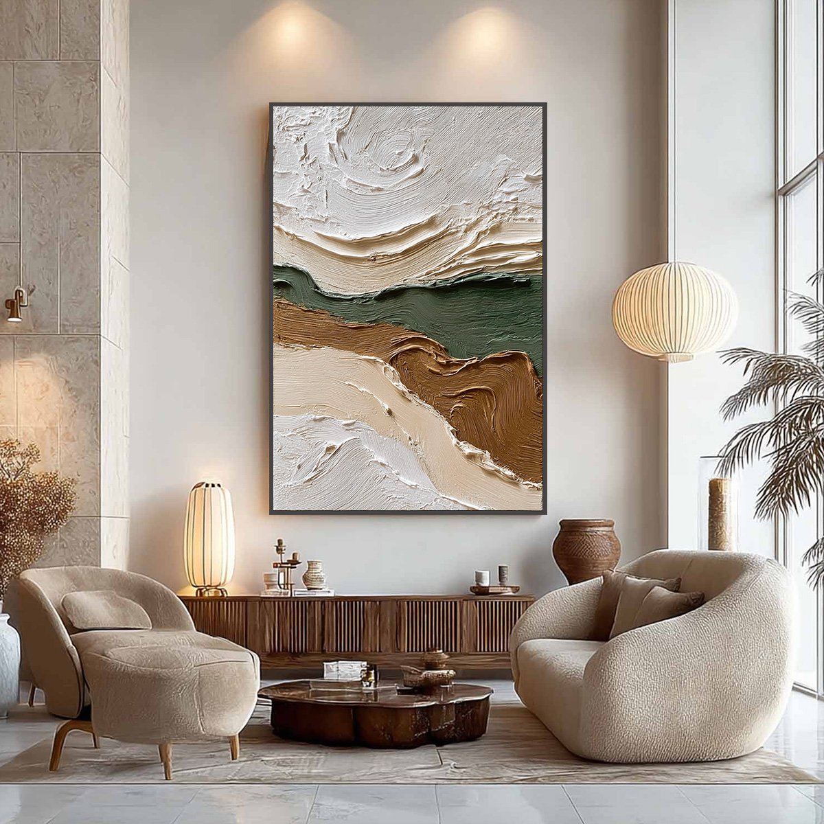 VERDANT RIDGE: Textured Wabi Sabi Abstract Landscape Painting - Image 2