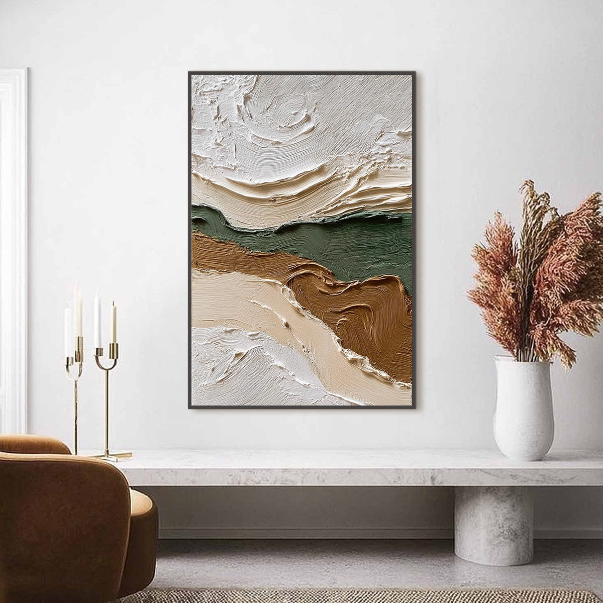 VERDANT RIDGE: Textured Wabi Sabi Abstract Landscape Painting - Image 4