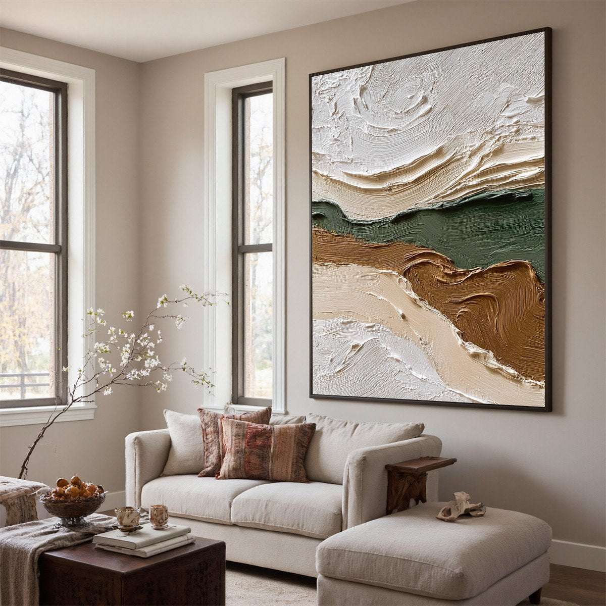 VERDANT RIDGE: Textured Wabi Sabi Abstract Landscape Painting - Image 7