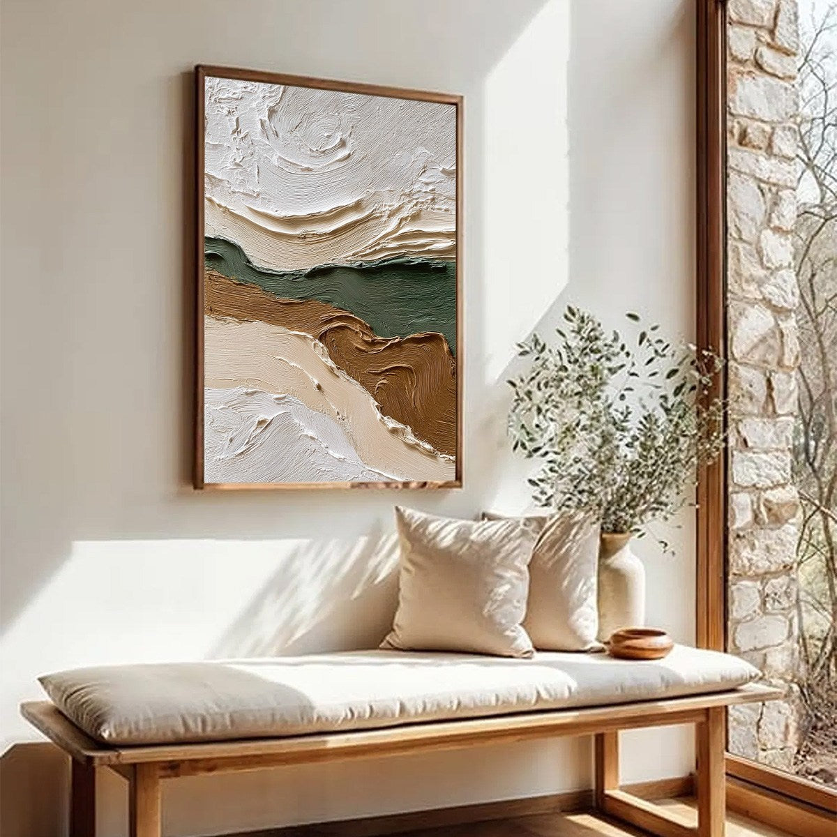 VERDANT RIDGE: Textured Wabi Sabi Abstract Landscape Painting - Image 8