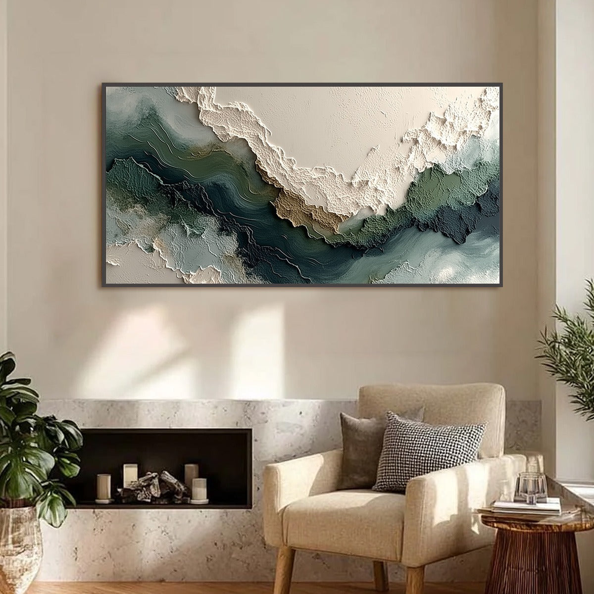 VERDANT RIFT: Textured Wabi Sabi Abstract Landscape Painting - Image 2