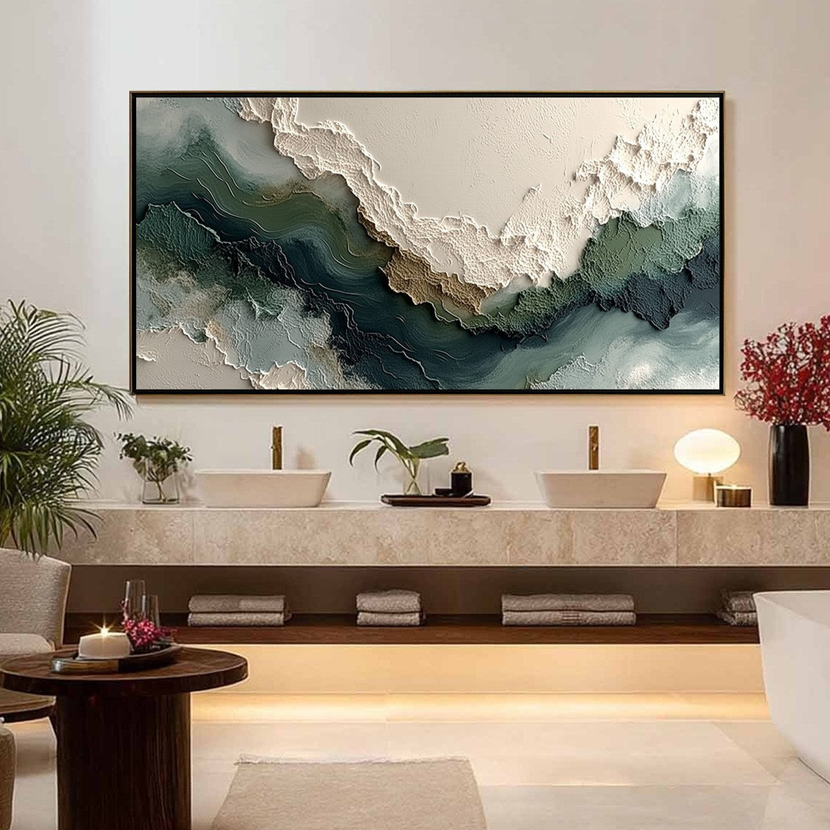VERDANT RIFT: Textured Wabi Sabi Abstract Landscape Painting - Image 4