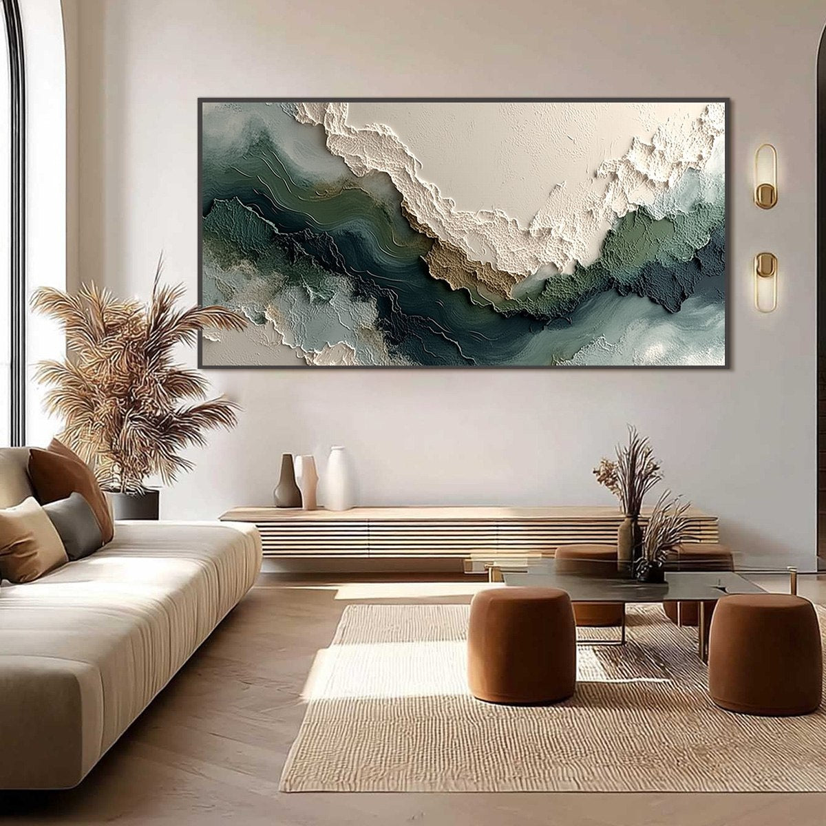 VERDANT RIFT: Textured Wabi Sabi Abstract Landscape Painting - Image 6