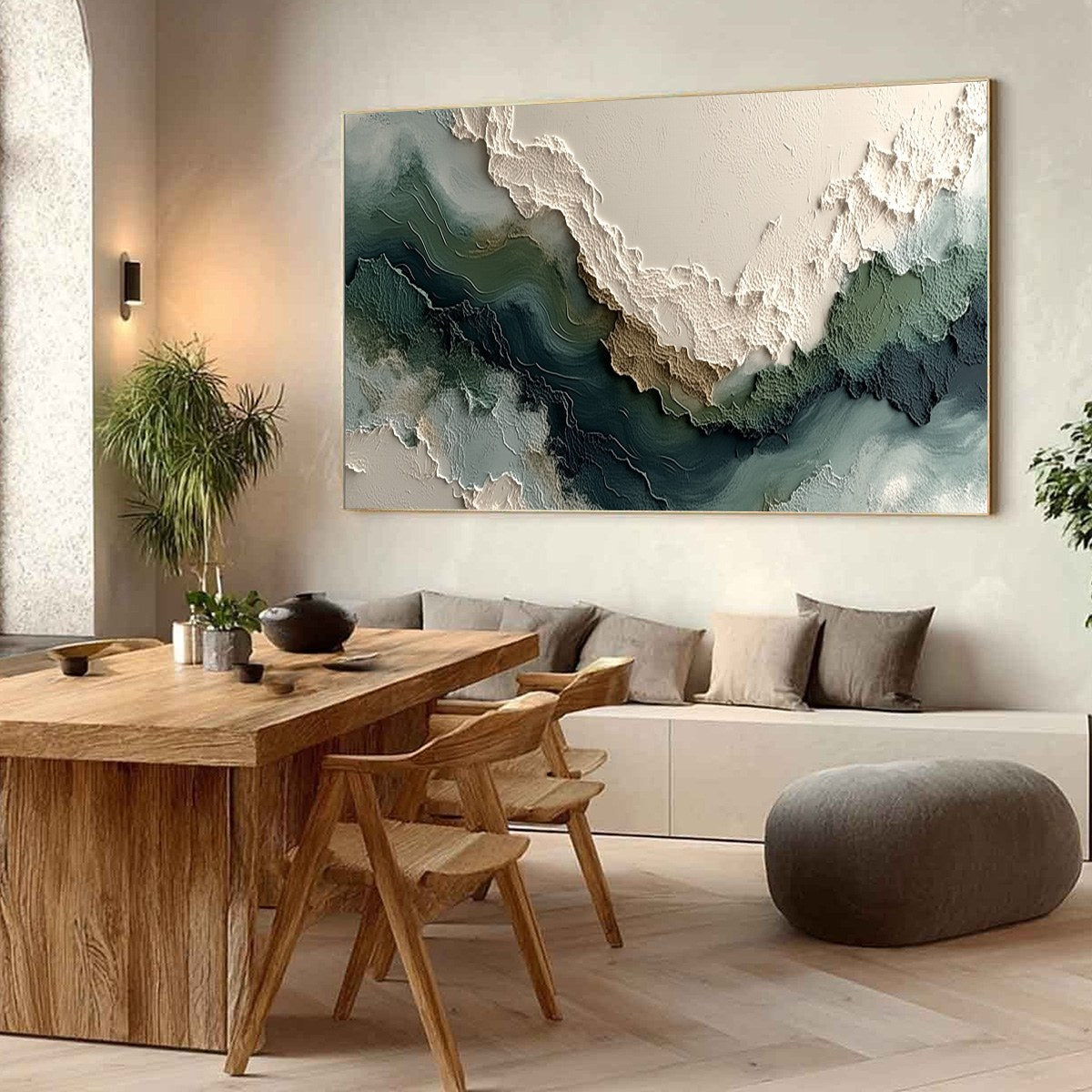 VERDANT RIFT: Textured Wabi Sabi Abstract Landscape Painting - Image 7