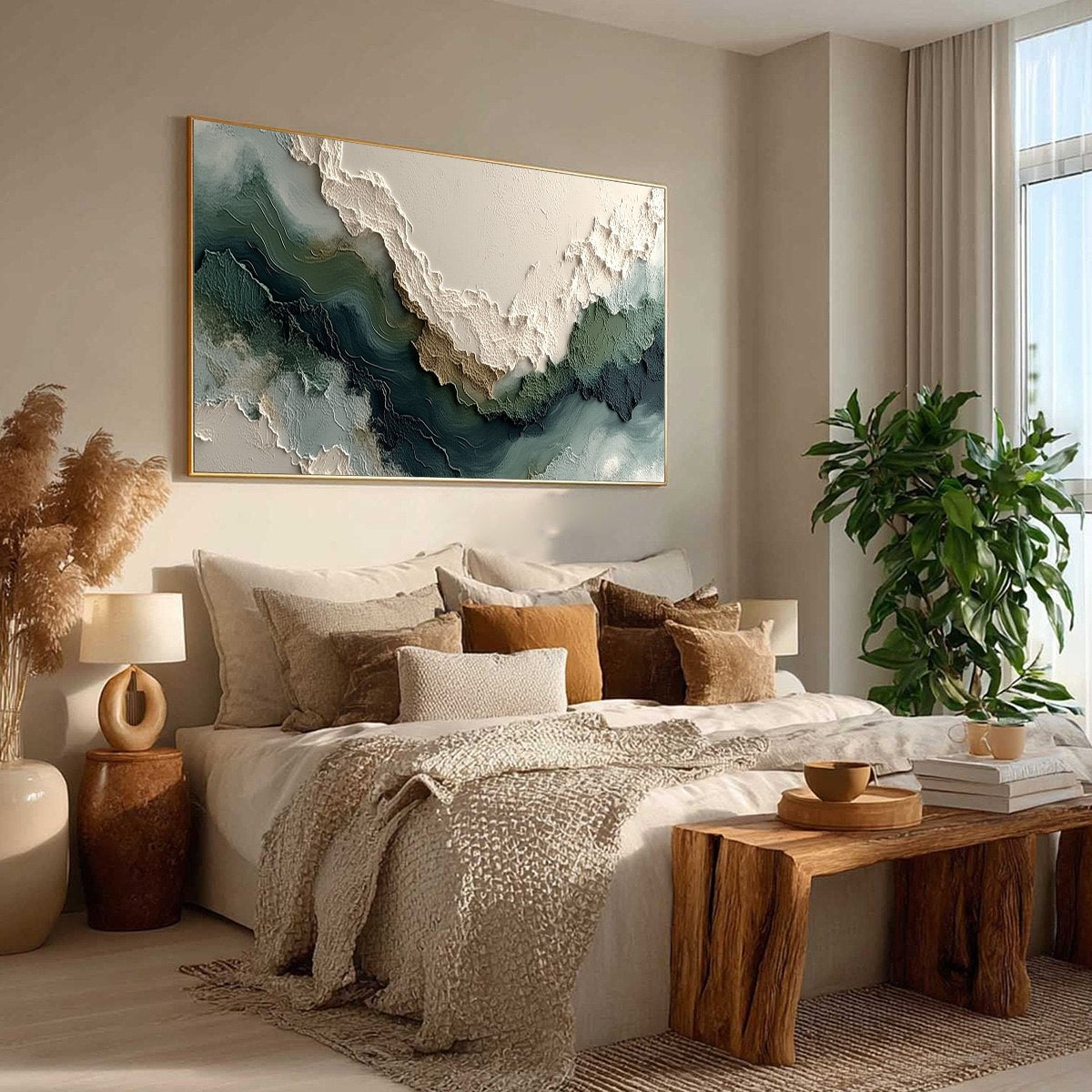 VERDANT RIFT: Textured Wabi Sabi Abstract Landscape Painting - Image 8
