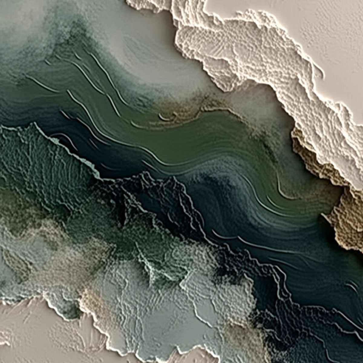 VERDANT RIFT: Textured Wabi Sabi Abstract Landscape Painting - Image 3