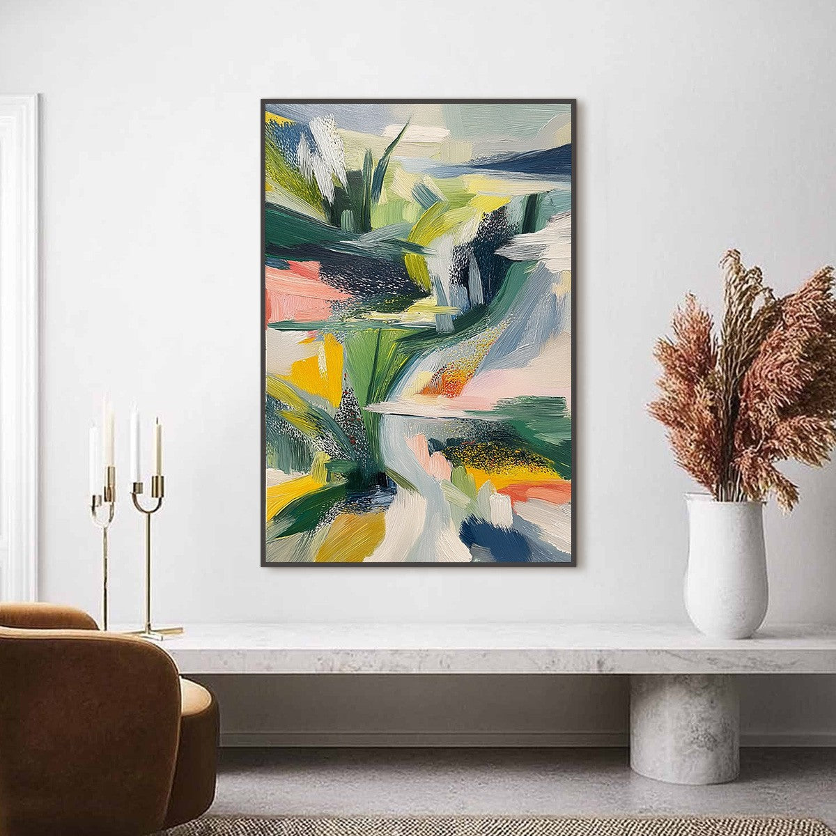 VERDANT RUSH: Vibrant Textured Abstract Landscape Painting - Image 2
