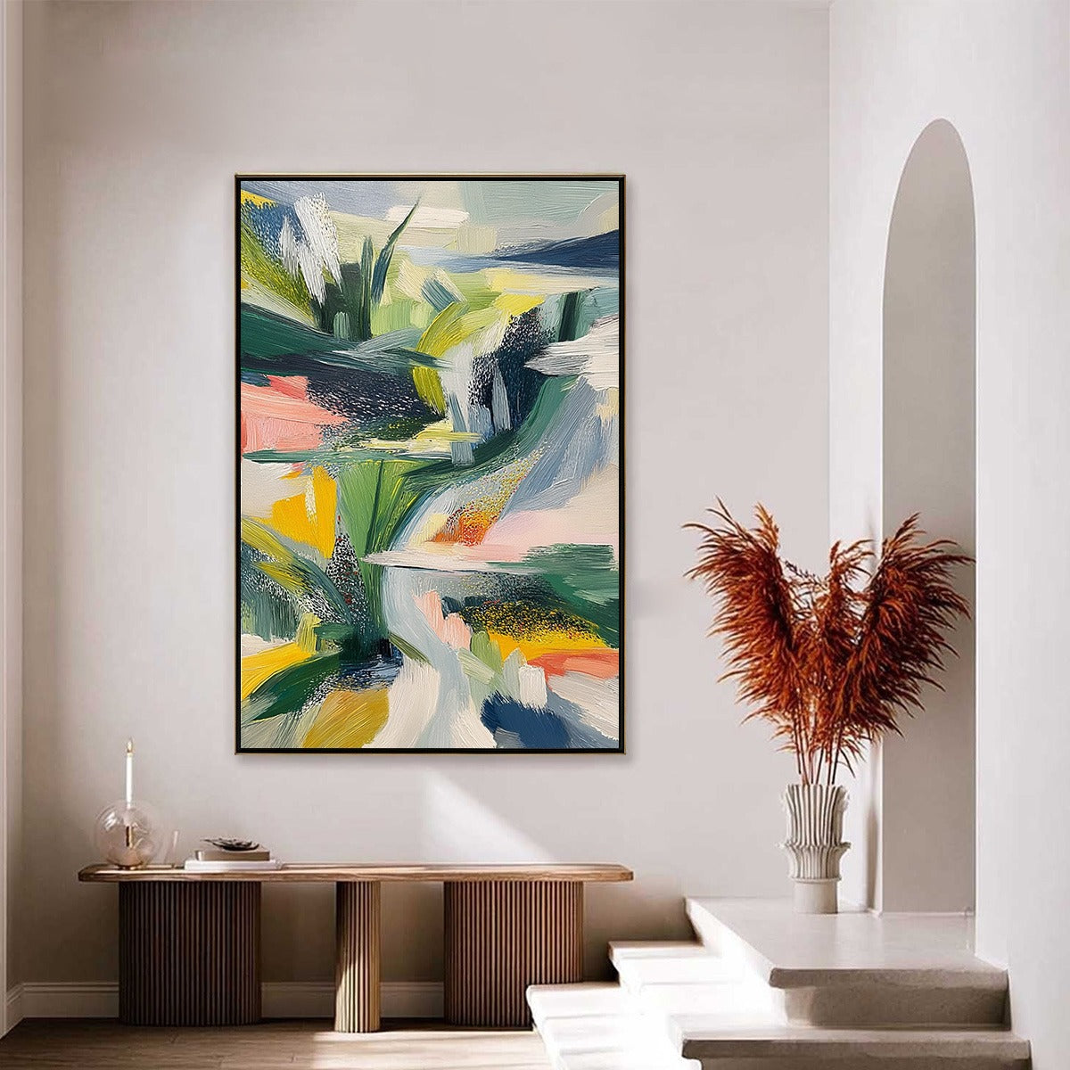 VERDANT RUSH: Vibrant Textured Abstract Landscape Painting - Image 4