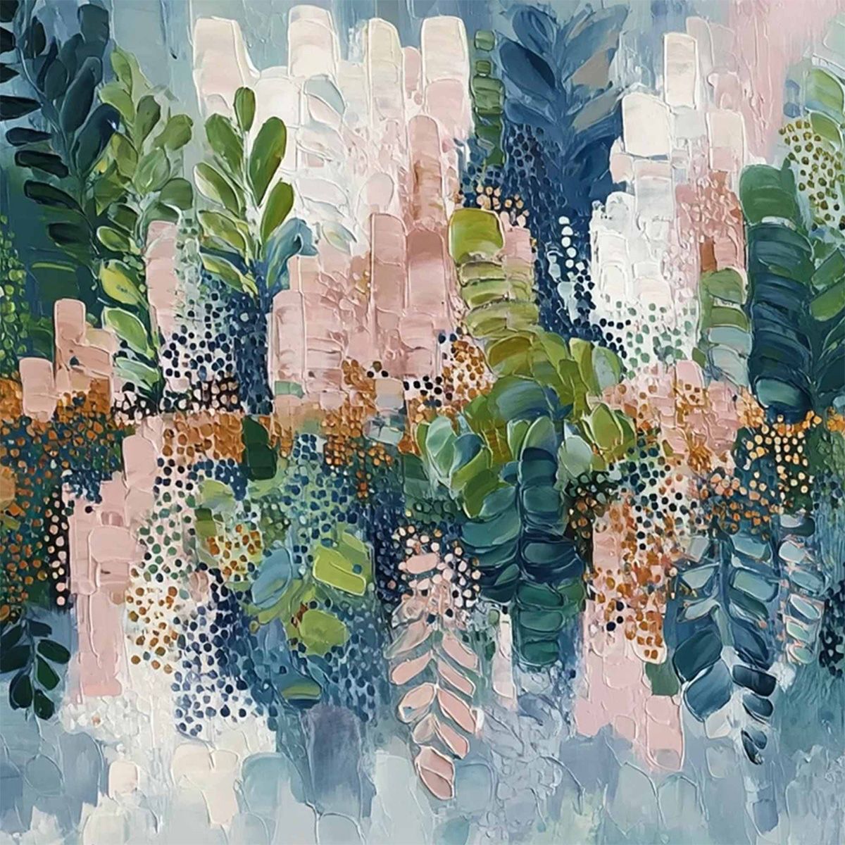 VERDANT SANCTUARY: Colorful Abstract Botanical Textured Painting - Image 3