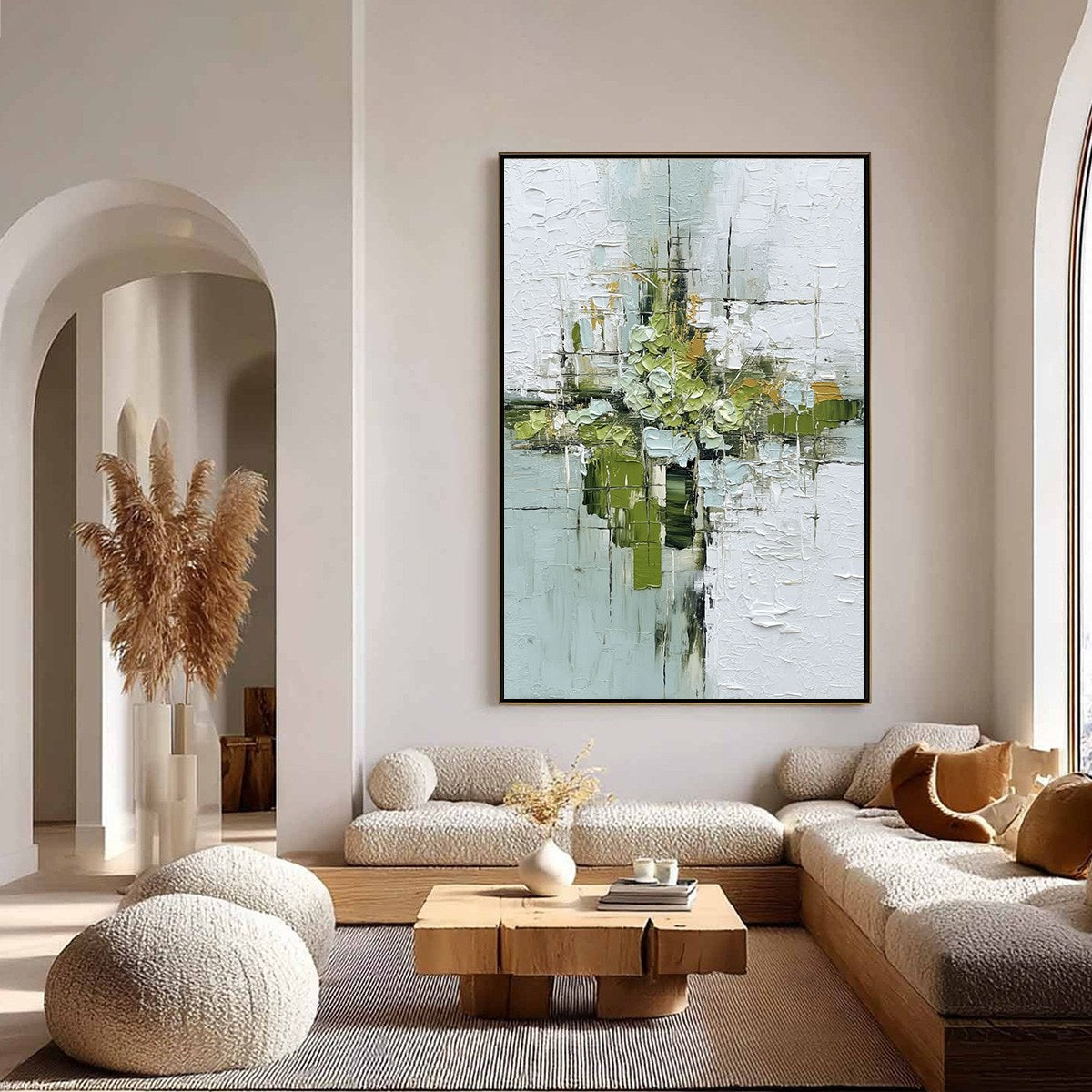 VERDANT SANCTUARY: Heavily Textured Abstract Green and White Painting - Image 4