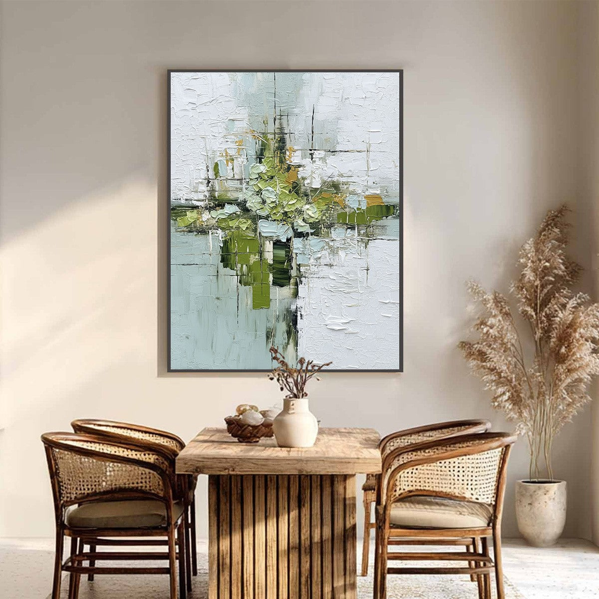 VERDANT SANCTUARY: Heavily Textured Abstract Green and White Painting - Image 2