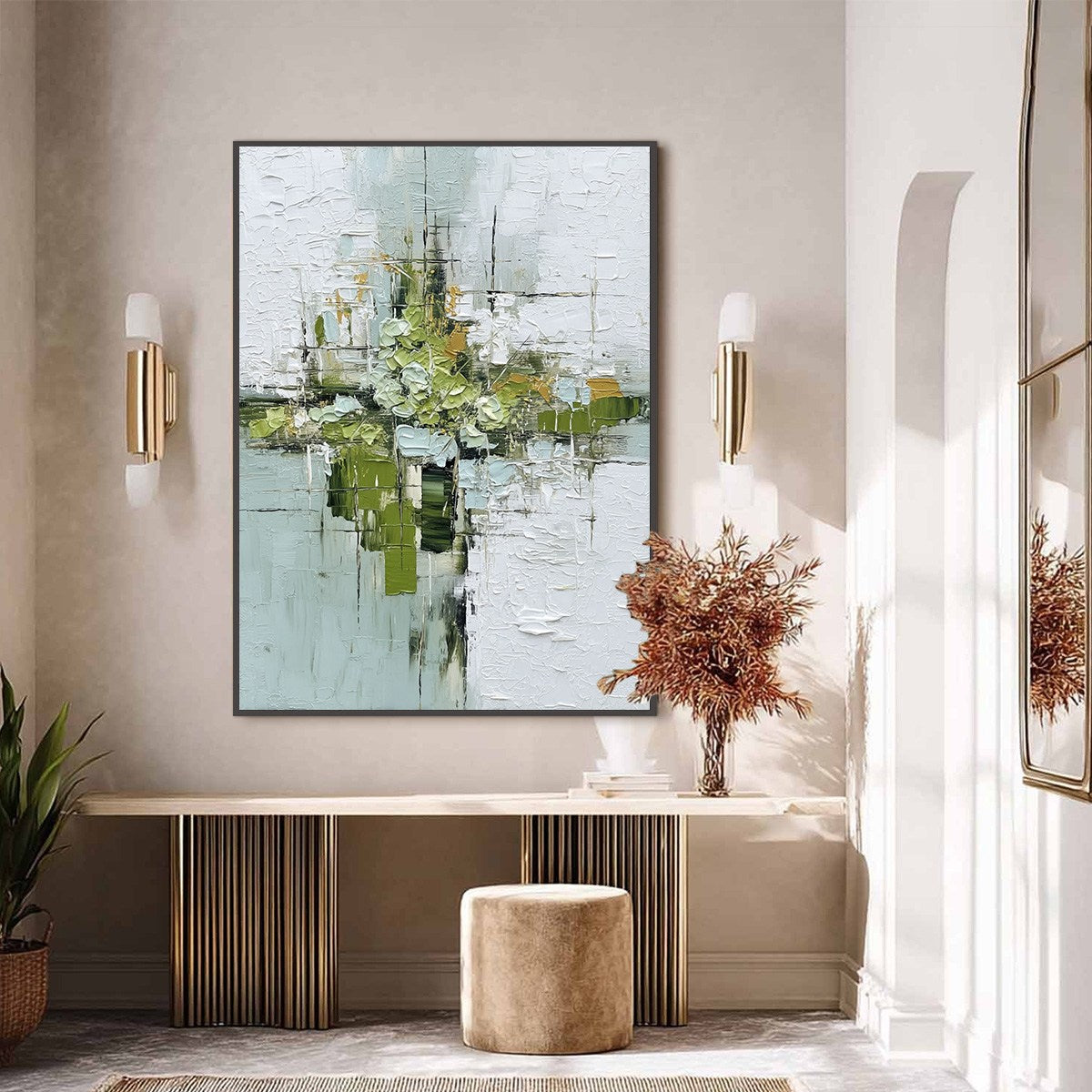 VERDANT SANCTUARY: Heavily Textured Abstract Green and White Painting - Image 6