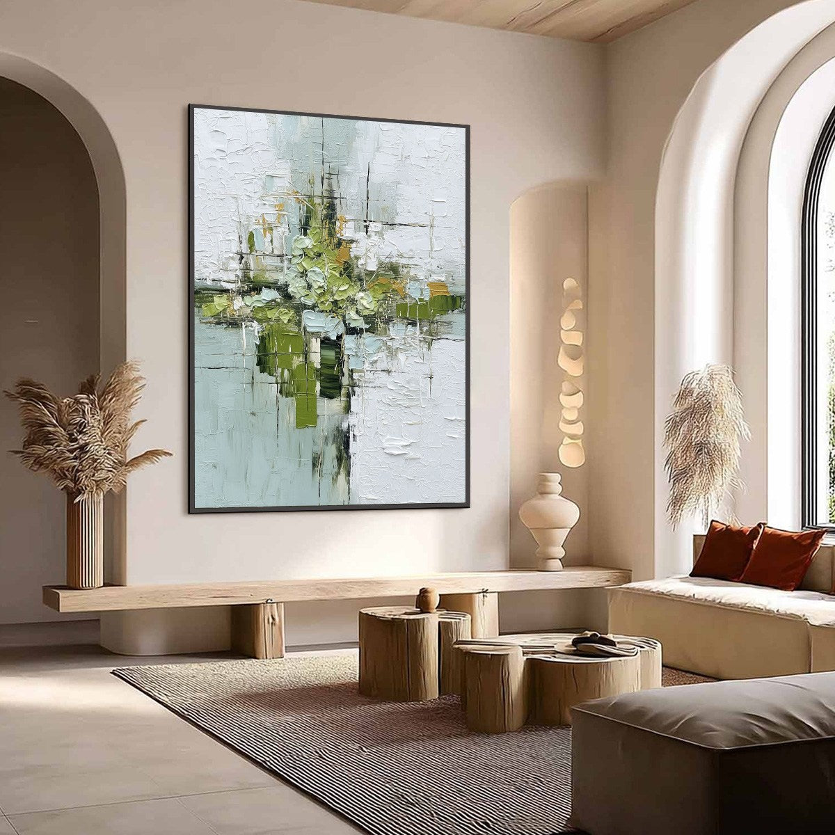 VERDANT SANCTUARY: Heavily Textured Abstract Green and White Painting - Image 7