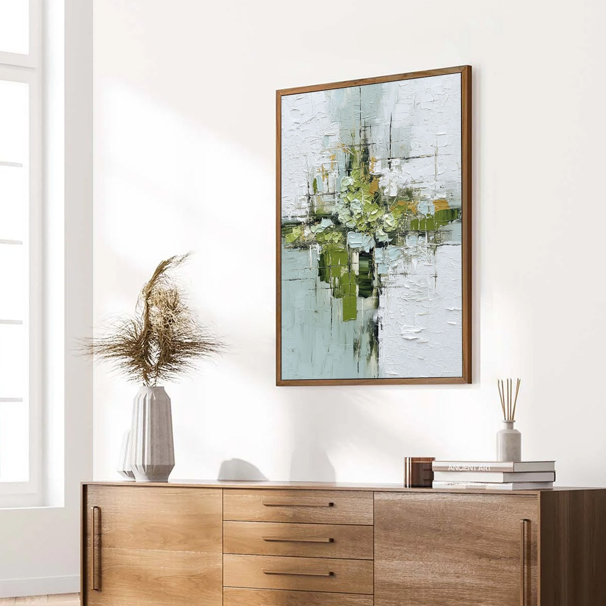 VERDANT SANCTUARY: Heavily Textured Abstract Green and White Painting - Image 8