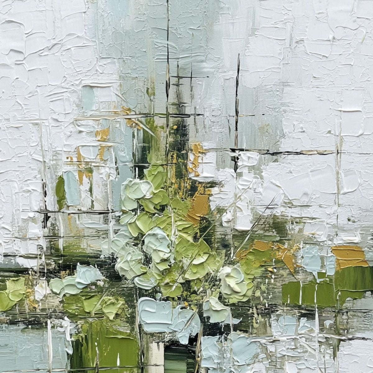 VERDANT SANCTUARY: Heavily Textured Abstract Green and White Painting - Image 3