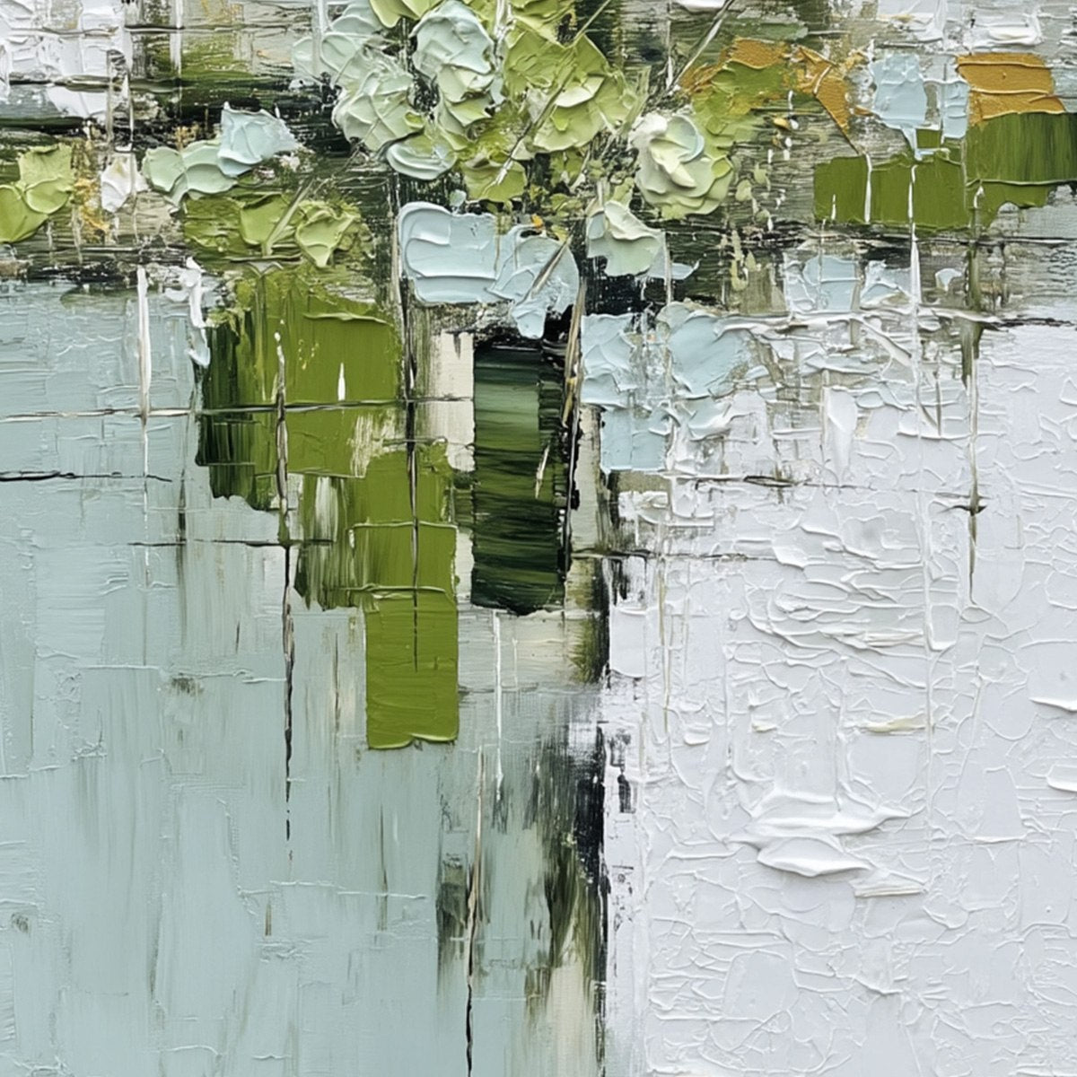 VERDANT SANCTUARY: Heavily Textured Abstract Green and White Painting - Image 5
