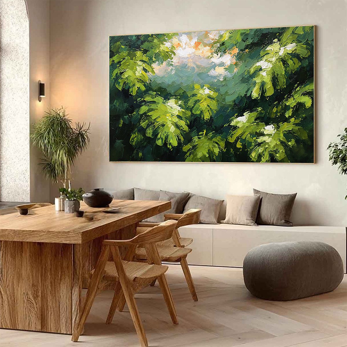 VERDANT SANCTUARY: Textured Impasto Painting of Sun-Kissed Jungle Leaves - Image 7