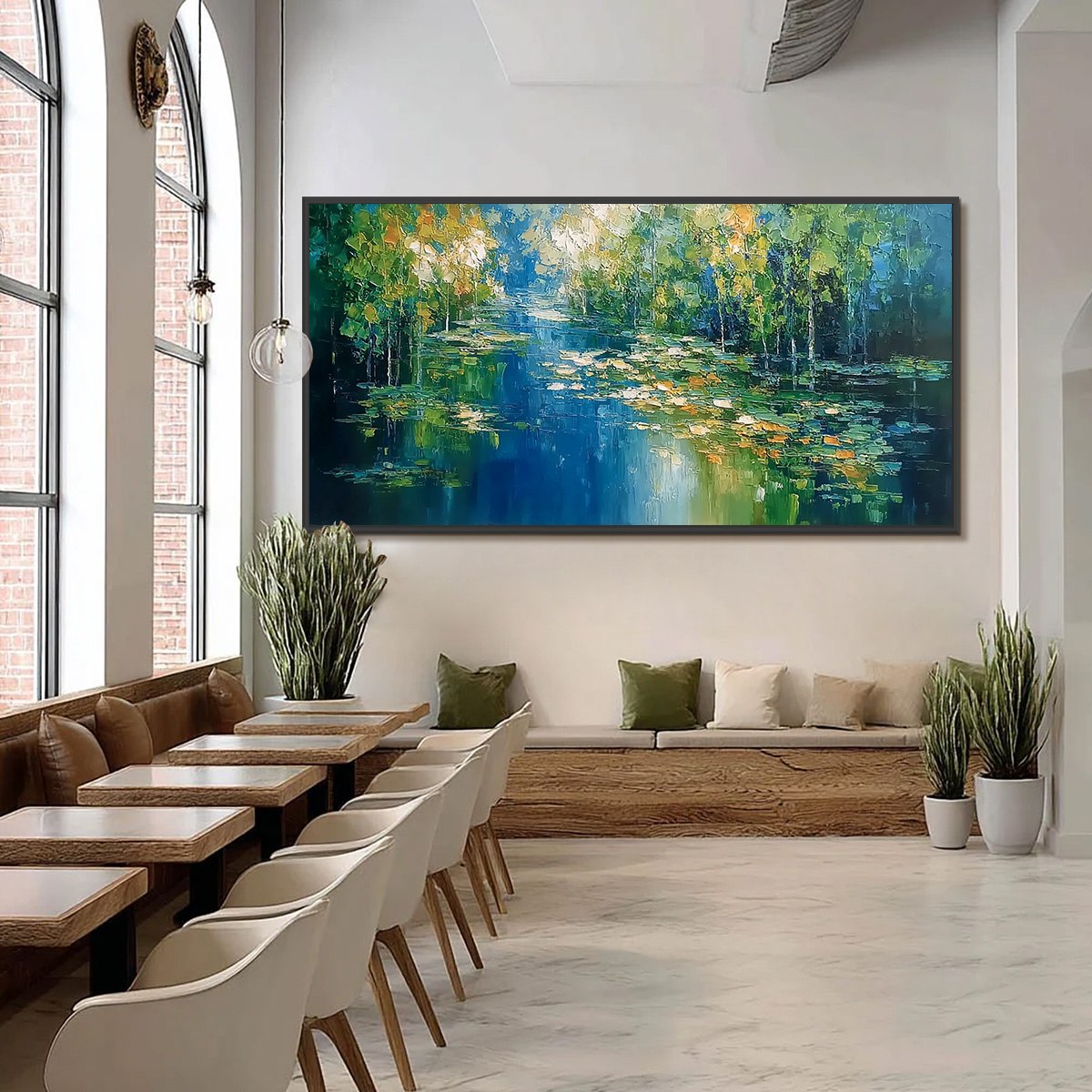 VERDANT SANCTUARY: Textured Palette Knife Forest Pond Landscape Painting - Image 6