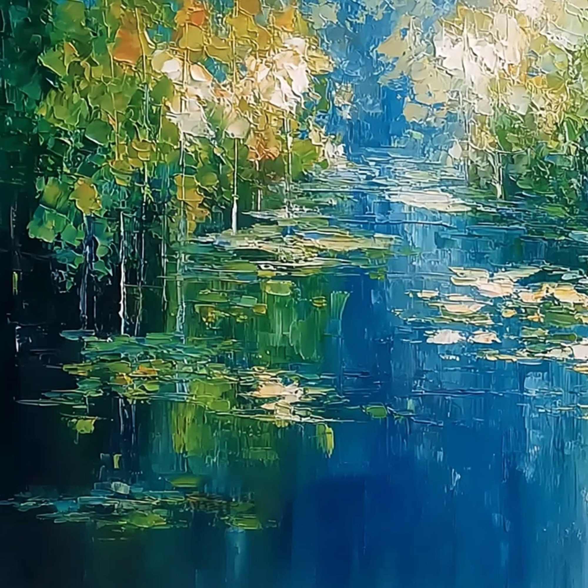 VERDANT SANCTUARY: Textured Palette Knife Forest Pond Landscape Painting - Image 3