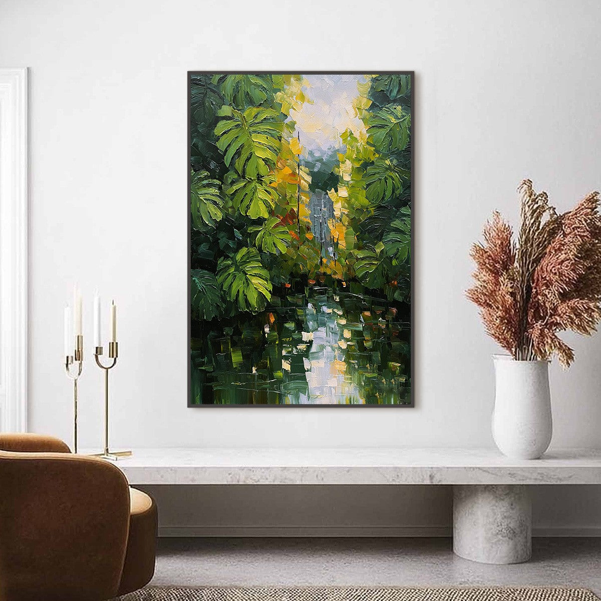 VERDANT SANCTUARY: Textured Palette Knife Painting of a Lush Jungle Oasis - Image 2