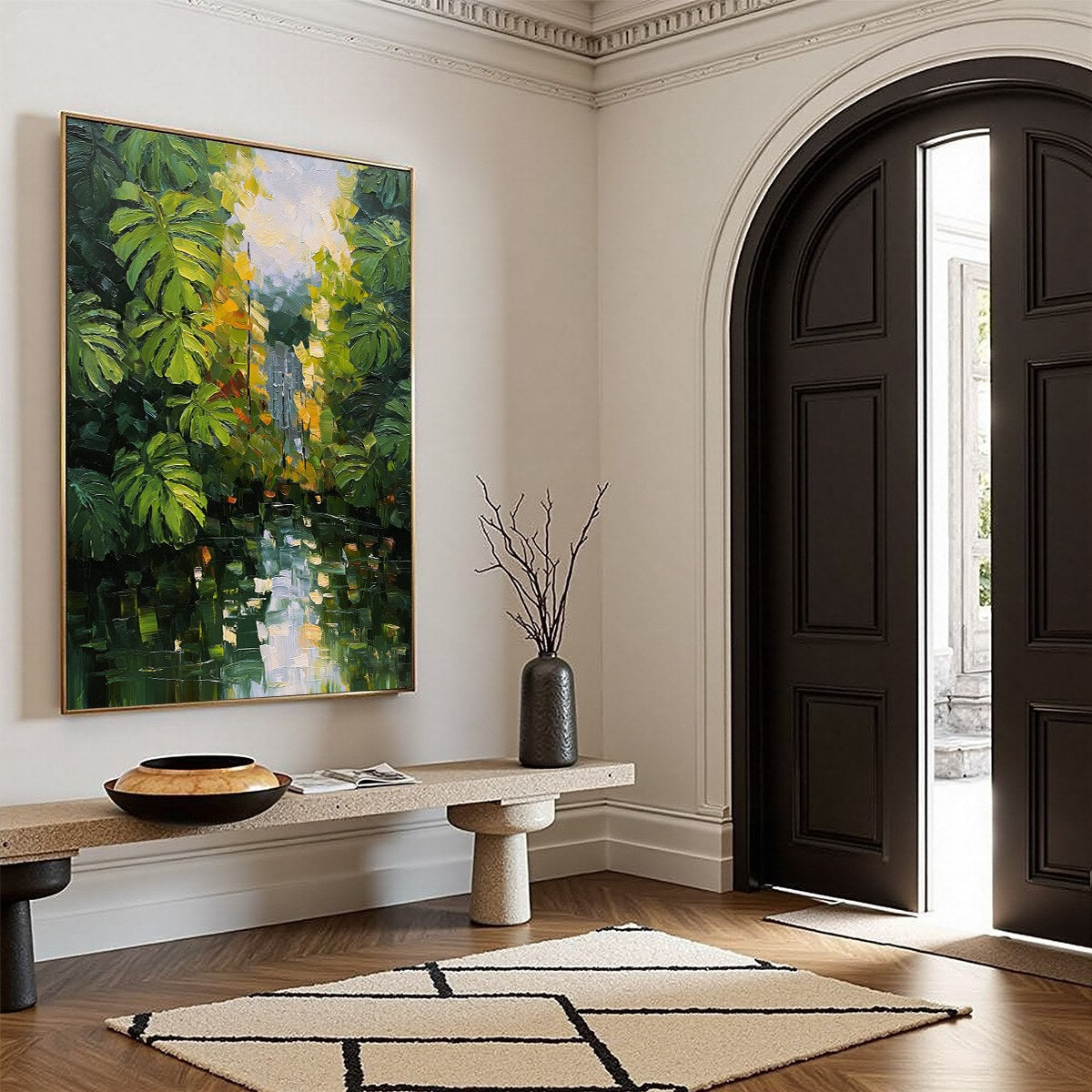 VERDANT SANCTUARY: Textured Palette Knife Painting of a Lush Jungle Oasis - Image 8